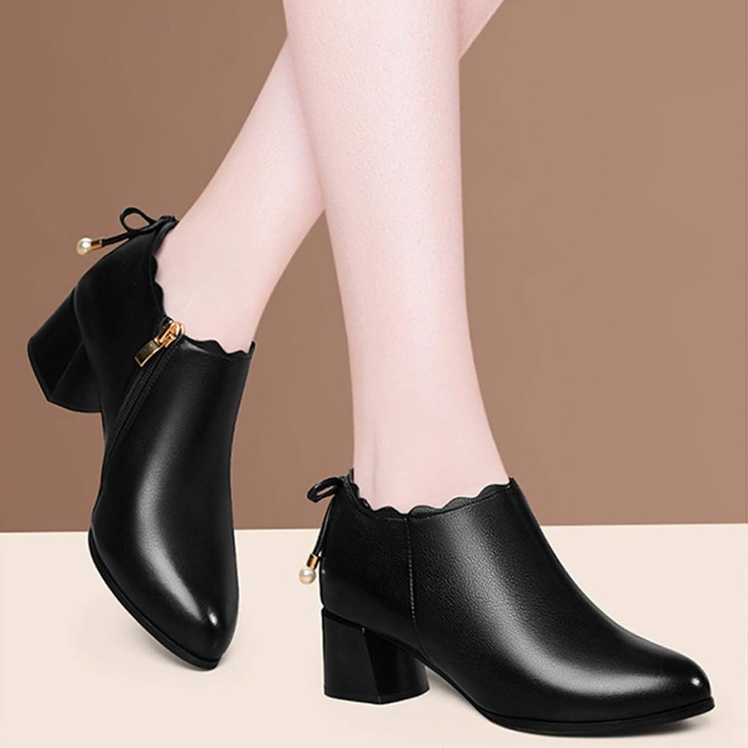 Kg8d] チャンキーヒール ブーティ レディース 靴 5cmヒール